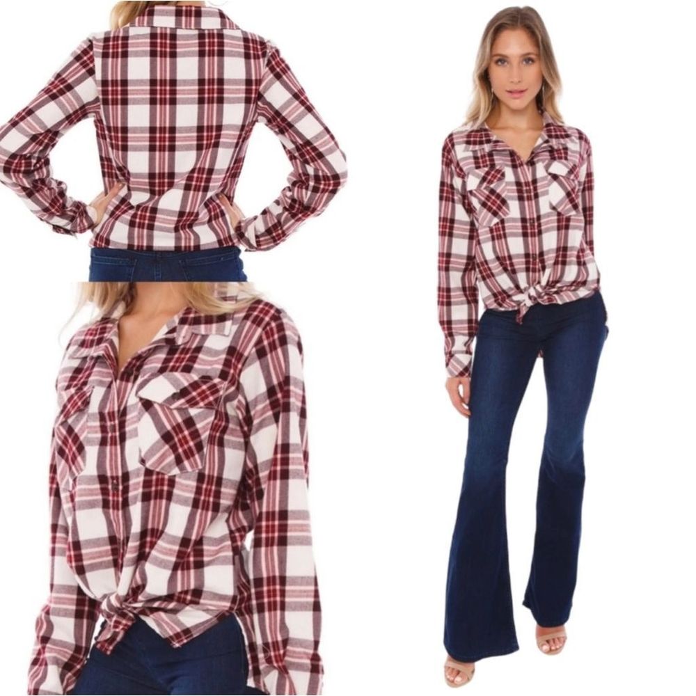 New Women’s Sanctuary Plaid Flannel Button Down 1X, 2X, & 3X